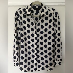 BURBERRY  PRORSUM MENS LONG SLEEVE BUTTON UP WHITE/NAVY POLKA DOT SHIRT